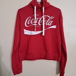 Coca Cola Women's Size Small Red Logo Sweatshirt Hoodie Crop Top